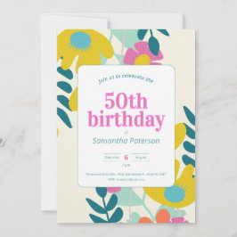 50歳の誕生日 おしゃれ カラフル フラワー モダン 招待状