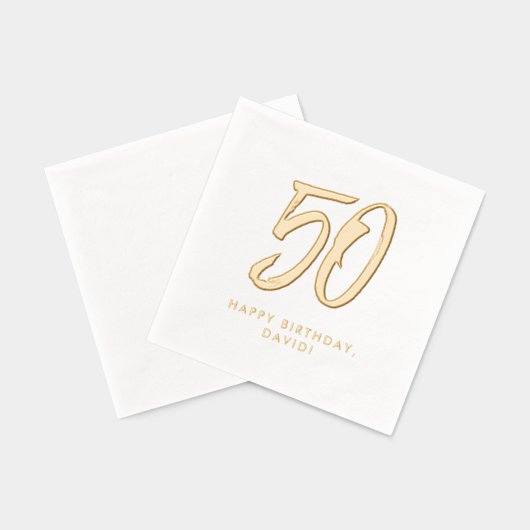 50歳の誕生日 おしゃれ モダン ゴールド 名入れ 箔ナプキン (裏面)