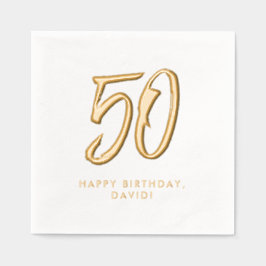 50歳の誕生日 おしゃれ モダン ゴールド 名入れ 箔ナプキン