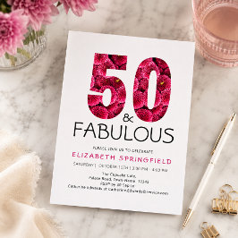 50歳の誕生日 おめでとう ピンクの花 招待状