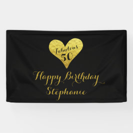 50歳の誕生日 おめでとう ファブリカス ブラック×ゴールドハート 横断幕