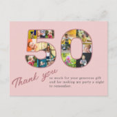 50歳の誕生日 お祝いのメッセージ ありがとう (写真の コラージュ) バラ色 ポストカード (正面)