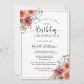 50歳の誕生日（またはその他）、ローズゴールド、ピーチの花 招待状 (正面)