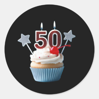 50歳の誕生日　ろうそく立てカップケーキ ラウンドシール