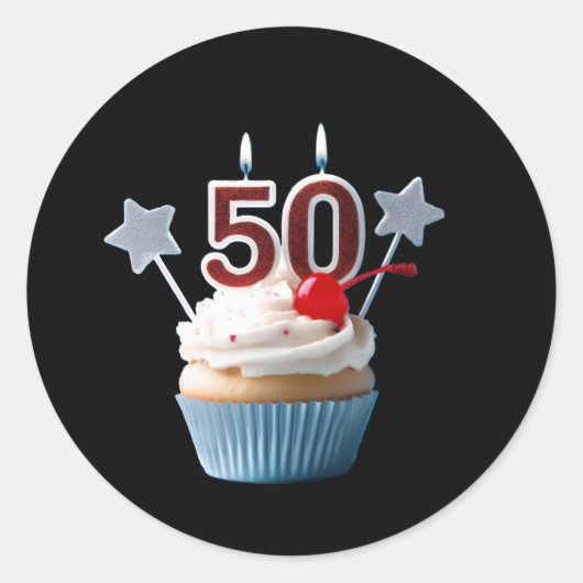 50歳の誕生日　ろうそく立てカップケーキ ラウンドシール (正面)