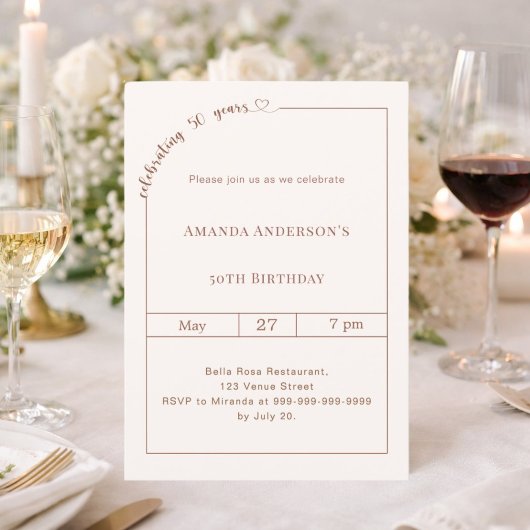 50歳の誕生日 アイボリー シンプル モダン 招待状