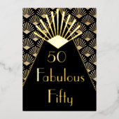 50歳の誕生日 アールデコ エレガント ブラック ゴールド 箔招待状 (正面)