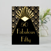 50歳の誕生日 アールデコ エレガント ブラック ゴールド 箔招待状 (立ち正面)