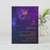 50歳の誕生日 イブニングスカイ アストラル ゴールド スターズ パープル 招待状 (スタンド正面)