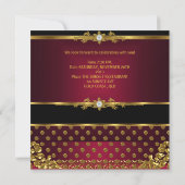 50歳の誕生日 エレガントなバーガンディ ゴールド スポット ブラック 招待状 (裏面)