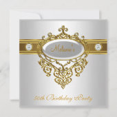 50歳の誕生日 エレガントなレース ホワイトゴールド ダイヤモンド 3 招待状 (正面)