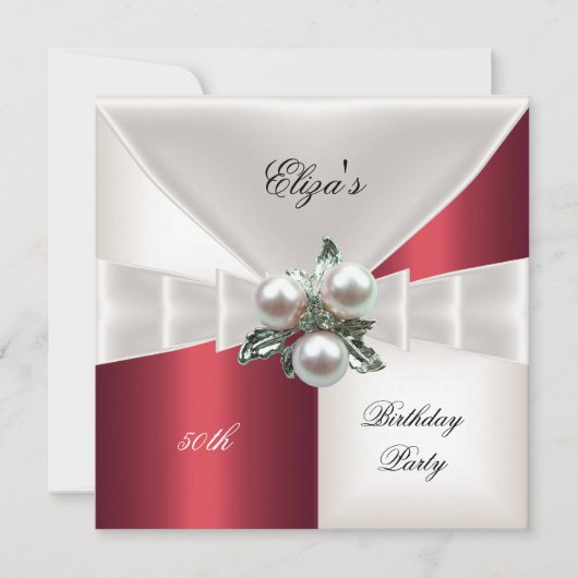 50歳の誕生日 エレガントな赤と白のチェック柄のジュエル (正面)