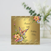 50歳の誕生日 エレガント ゴールド ピンク イエロー フラワー 招待状 (スタンド正面)