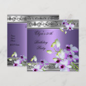 50歳の誕生日 エレガント シルバー グレー ラベンダー フラワーズ (正面/裏面)