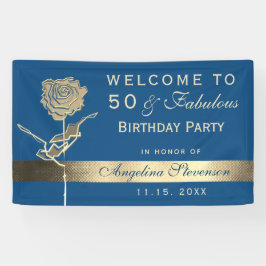 50歳の誕生日 クラシックブルーとゴールドのウェルカムパーティー 横断幕