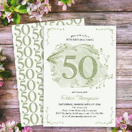 50歳の誕生日 グリーン デリケートな野の花 数字の50 招待状