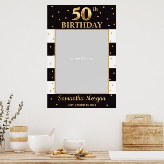 50歳の誕生日 ゴールドとブラックの写真プロップフレーム ポスター (キッチン)