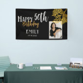 50歳の誕生日 ゴールドの葉の写真用背景 横断幕 (トレードショー)