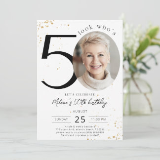 50歳の誕生日 ゴールド招待状 写真付き 招待状