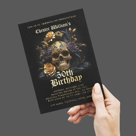 50歳の誕生日 ゴールド スカル バラ 箔招待状