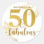 50歳の誕生日 ゴールド タイポグラフィー 植物 ラウンドシール (正面)