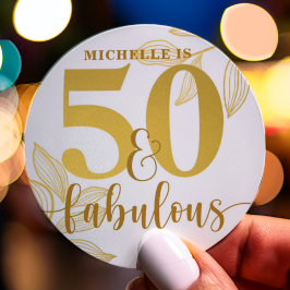 50歳の誕生日 ゴールド タイポグラフィー 植物 ラウンドシール