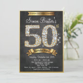 50歳の誕生日 ゴールド ダイヤモンド ブラックボード 招待状 (スタンド正面)