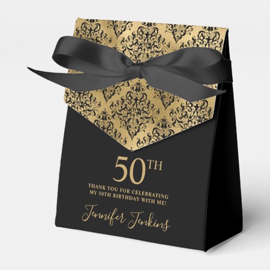 50歳の誕生日 ゴールド ダマスク お礼 フェイバーボックス (正面サイド)