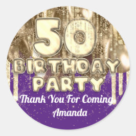 50歳の誕生日 ゴールド バルーン ありがとう パープル ラウンドシール