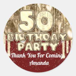 50歳の誕生日 ゴールド バルーン 感謝 ボルドーワイン ラウンドシール