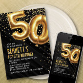 50歳の誕生日 ゴールド ブラック インビテーション