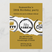 50歳の誕生日 ゴールド ブラック フィフティ ファビュラス パーティー 招待状 (裏面)