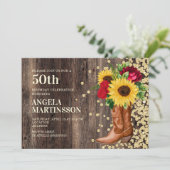 50歳の誕生日　サボテンとヒマワリと赤いバラ 招待状 (スタンド正面)