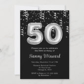 50歳の誕生日 シルバーの風船と紙吹雪 招待状 (正面)