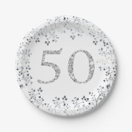 50歳の誕生日 シルバーグリッター オリジナルデザイン ペーパープレート