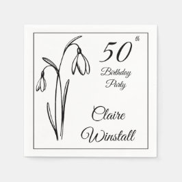 50歳の誕生日 スノードロップの花 ブラック&ホワイト スタンダードカクテルナプキン
