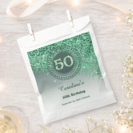 50歳の誕生日 | スパークリング グリーン ゴールド グリッター フェイバーバッグ