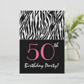 50歳の誕生日 ゼブラストライプ 黒と白とピンクで 招待状 (スタンド正面)
