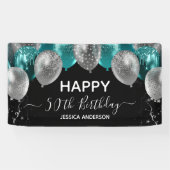 50歳の誕生日 ティールシルバーバルーン バナー 横断幕 (横)