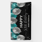 50歳の誕生日 ティールシルバーバルーン バナー 横断幕 (縦)