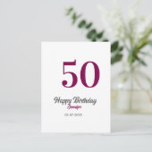 50歳の誕生日 テンプレート 紫 登録名 日付 年 ポストカード (スタンド正面)