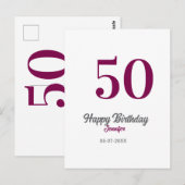 50歳の誕生日 テンプレート 紫 登録名 日付 年 ポストカード (正面/裏面)