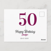 50歳の誕生日 テンプレート 紫 登録名 日付 年 ポストカード (裏面)