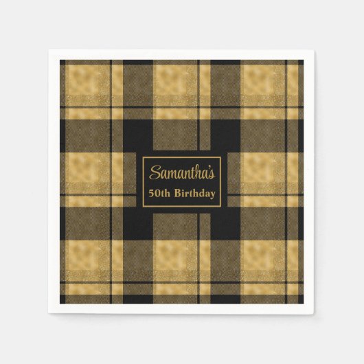 50歳の誕生日 ナプキン ブラック ゴールド オーダーメイド 記念品 スタンダードカクテルナプキン (正面)