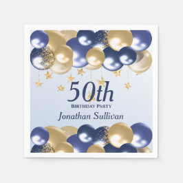 50歳の誕生日 ネイビーゴールドバルーン パーティー スタンダードカクテルナプキン