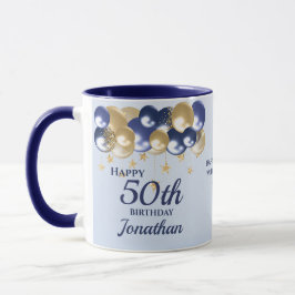 50歳の誕生日 ネイビーゴールドバルーン マグカップ