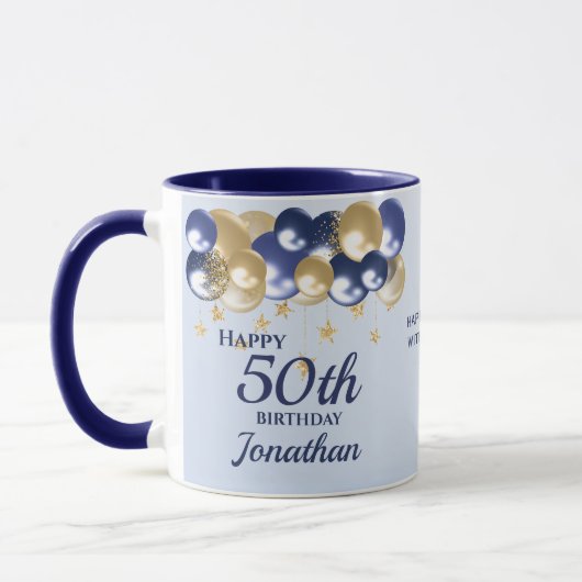 50歳の誕生日 ネイビーゴールドバルーン マグカップ (左)