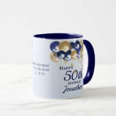 50歳の誕生日 ネイビーゴールドバルーン マグカップ (正面右)