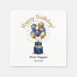 50歳の誕生日 ネイビーブルーのバルーンケーキ スタンダードカクテルナプキン