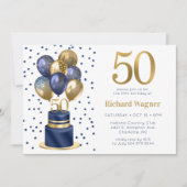 50歳の誕生日 ネイビーブルーのバルーンケーキ 招待状 (正面)